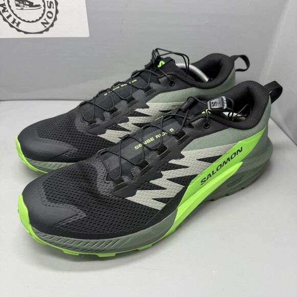 SALOMON SENSE RIDE 5 BLACK GREEN GRECKO  RUNNING SNEAKERS Men Size 12.5 NEW main image 12